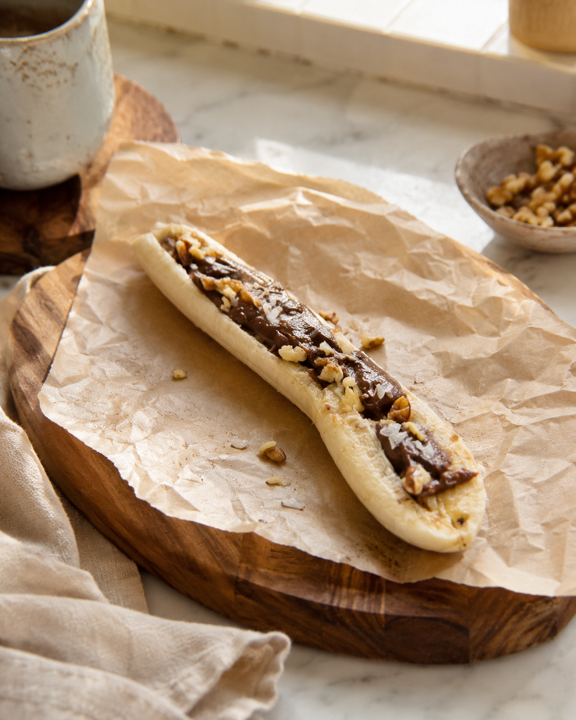 Banana con crema de cacao proteica en air fryer: 2 ingredientes, 8 minutos