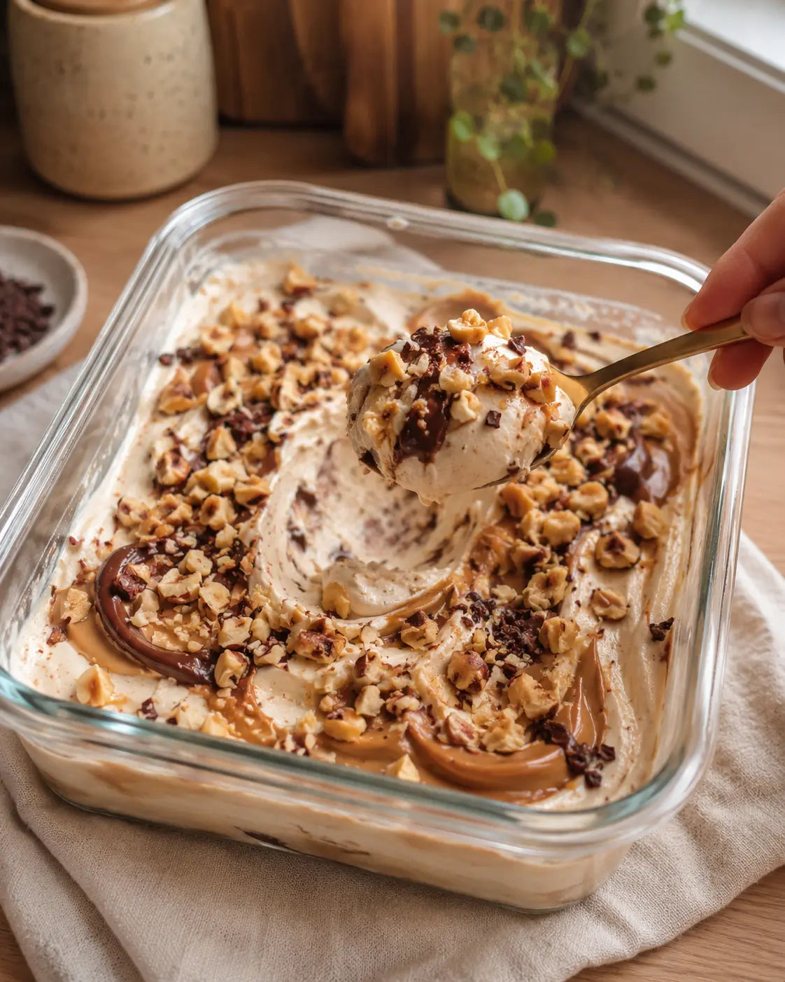 Helado cremoso de crema de cacahuete y cacao proteico ProteinK